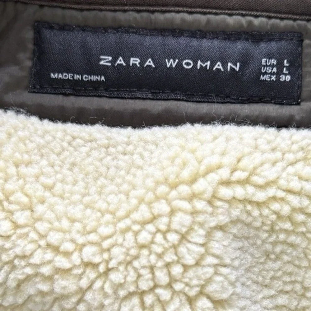 ZARA Woman Olive Utility Cargo Vest L Sleeveless Anorak Jacket Zip Pockets waist